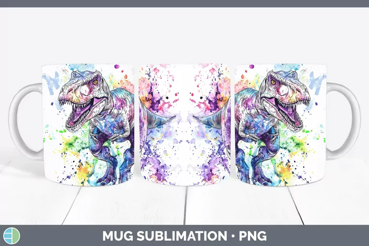 Watercolor Dinosaur Mug Wrap Sublimation Coffee Cup Designs