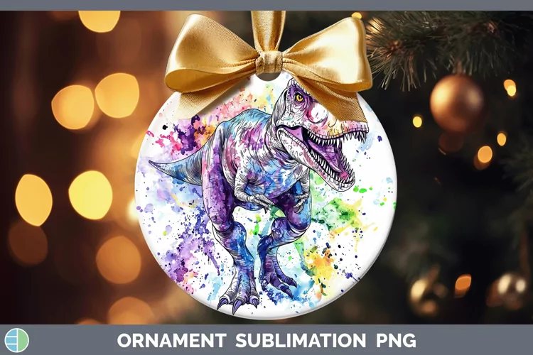Watercolor Dinosaur Ornament Sublimation Bauble Designs
