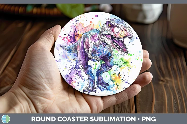 Watercolor Dinosaur Round Coaster Sublimation Coaster Design