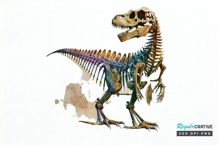 Watercolor Dinosaur Skeleton PNG Clipart