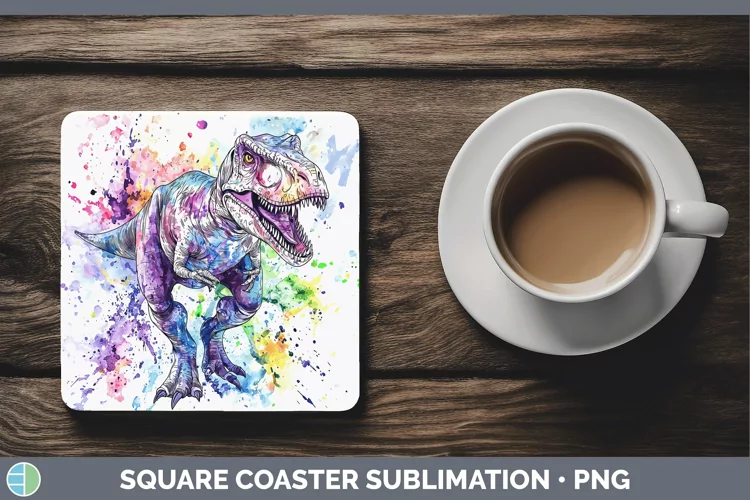 Watercolor Dinosaur Square Coaster Sublimation Coaster Desig