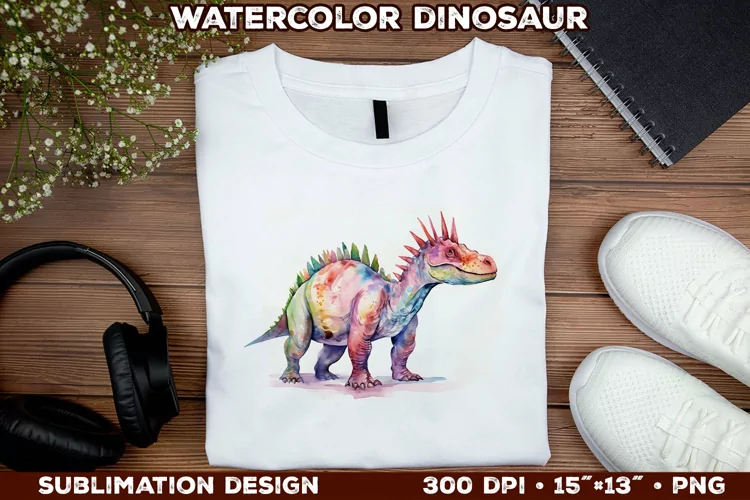 Watercolor Dinosaur T-Shirt Design. Dinosaur Sublimation PNG