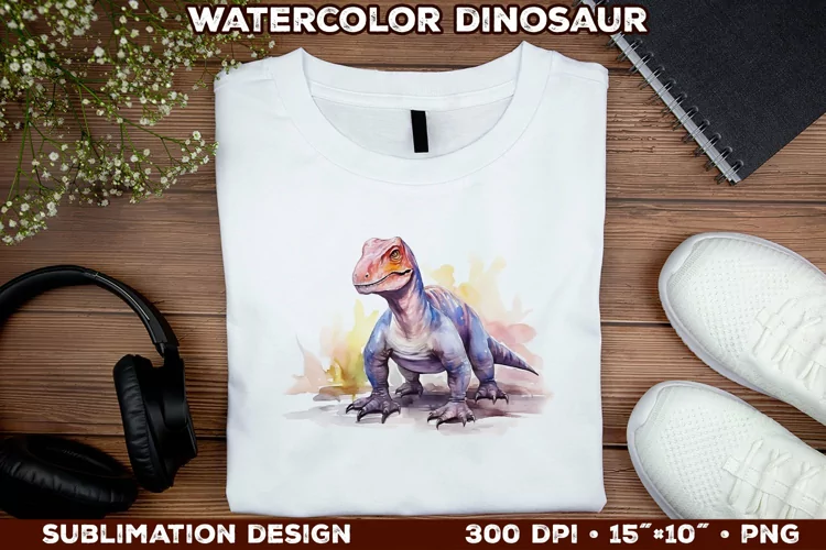 Watercolor Dinosaur T-Shirt Design. Dinosaur Sublimation PNG