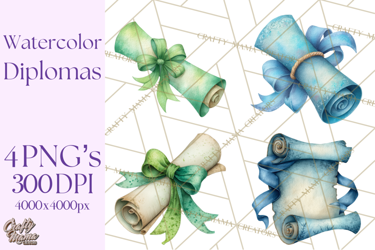 Watercolor Graduation Diploma Clipart PNG, Diploma Scroll
