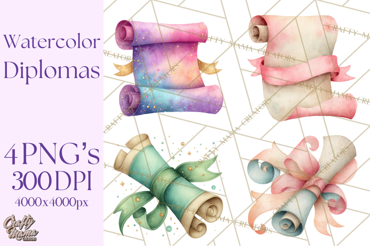 Watercolor Graduation Diploma Clipart PNG, Diploma Scroll