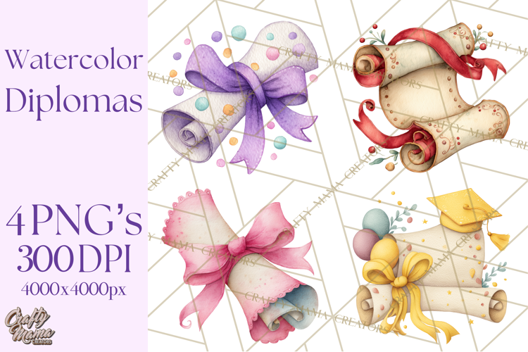 Watercolor Graduation Diploma Clipart PNG, Diploma Scroll