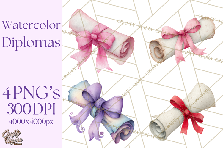 Watercolor Graduation Diploma Clipart PNG, Diploma Scroll