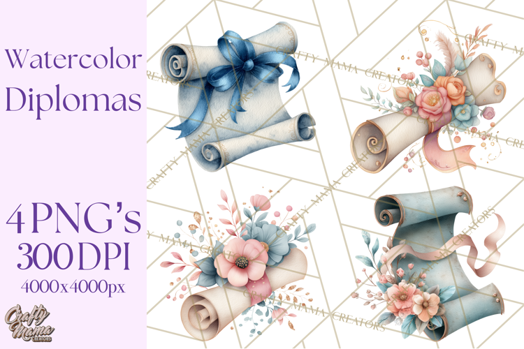 Watercolor Graduation Diploma Clipart PNG, Diploma Scroll