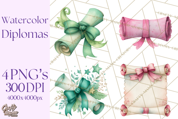 Watercolor Graduation Diploma Clipart PNG, Diploma Scroll