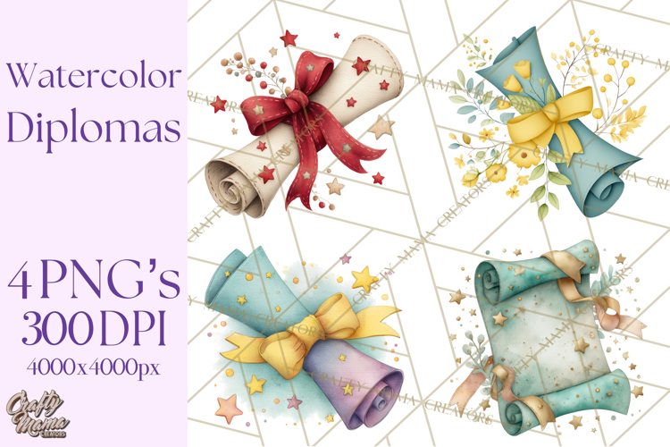 Watercolor Graduation Diploma Clipart PNG, Diploma Scroll