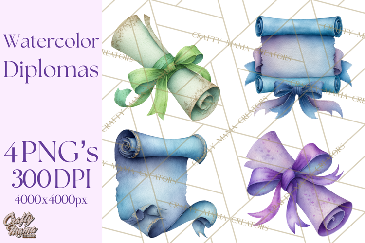 Watercolor Graduation Diploma Clipart PNG, Diploma Scroll