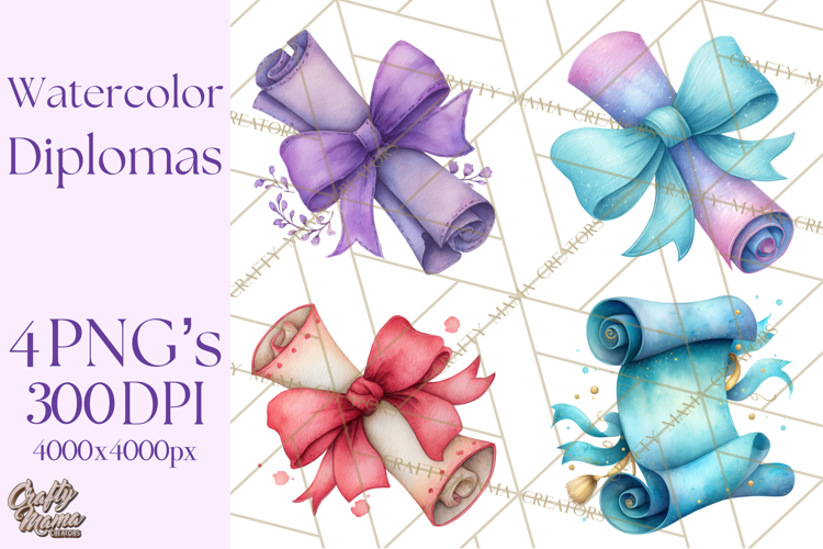 Watercolor Graduation Diploma Clipart PNG, Diploma Scroll