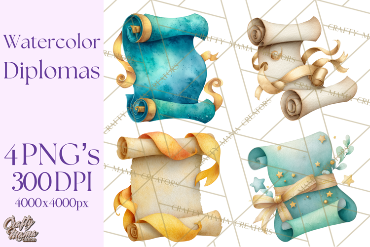 Watercolor Graduation Diploma Clipart PNG, Diploma Scroll