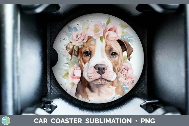 Watercolor Dog American Staffordshire Car Coaster Sublimatio