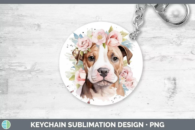 Watercolor Dog American Staffordshire Keychain Sublimation K