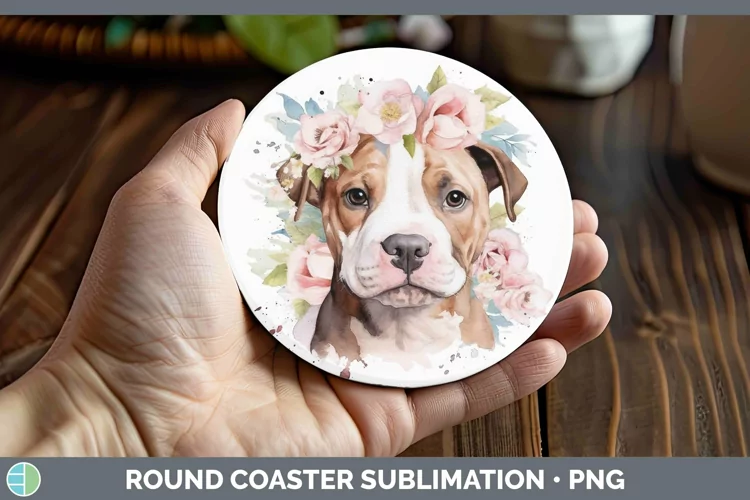 Watercolor Dog American Staffordshire Round Coaster Sublimat