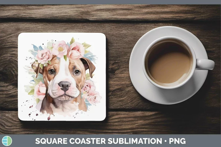 Watercolor Dog American Staffordshire Square Coaster Sublima
