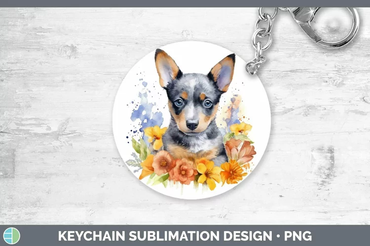 Watercolor Dog Australian Cattle Dog Keychain Sublimation Ke