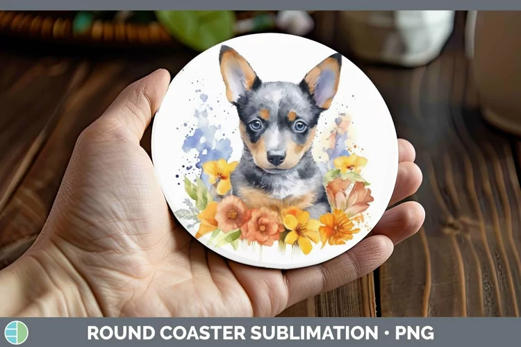 Watercolor Dog Australian Cattle Dog Round Coaster Sublimati