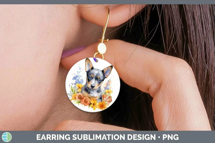 Watercolor Dog Australian Cattle Dog Round Earrings Sublimat