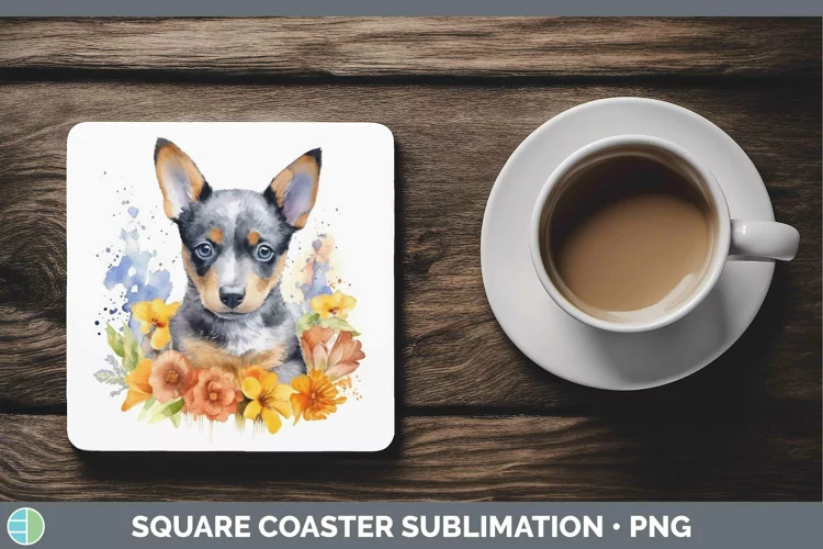 Watercolor Dog Australian Cattle Dog Square Coaster Sublimat