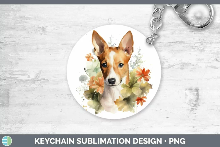 Watercolor Dog Basenji Keychain Sublimation Keyring Designs