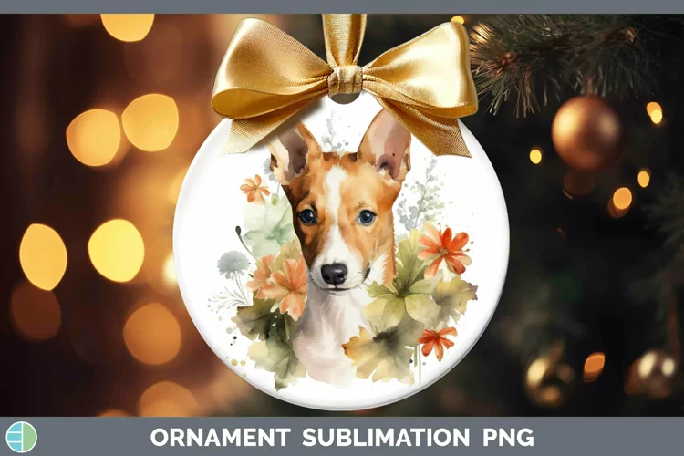 Watercolor Dog Basenji Ornament Sublimation Bauble Designs