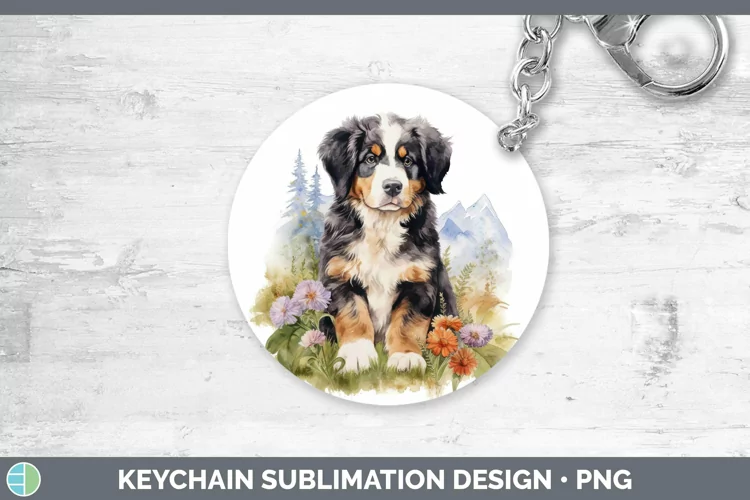 Watercolor Dog Bermese Mountain Dog Keychain Sublimation Key