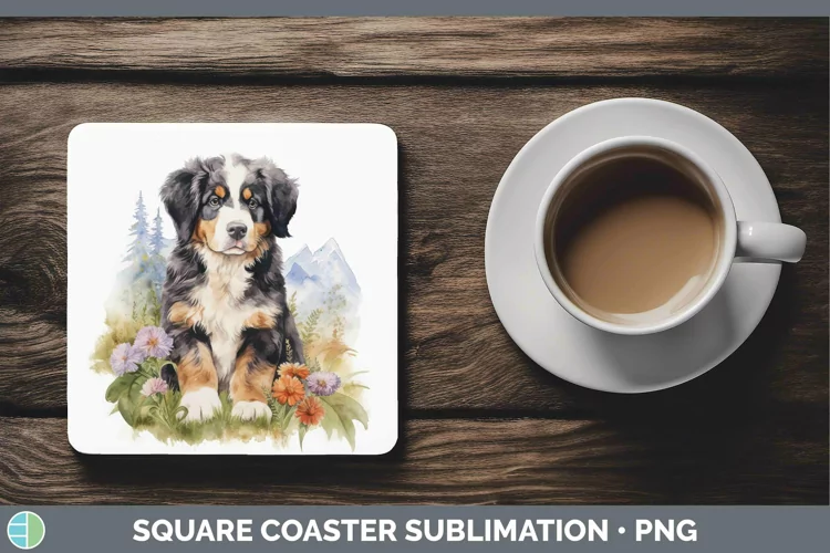 Watercolor Dog Bermese Mountain Dog Square Coaster Sublimati