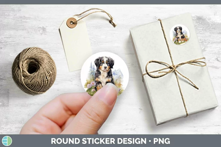 Watercolor Dog Bermese Mountain Dog Stickers | Round Labels