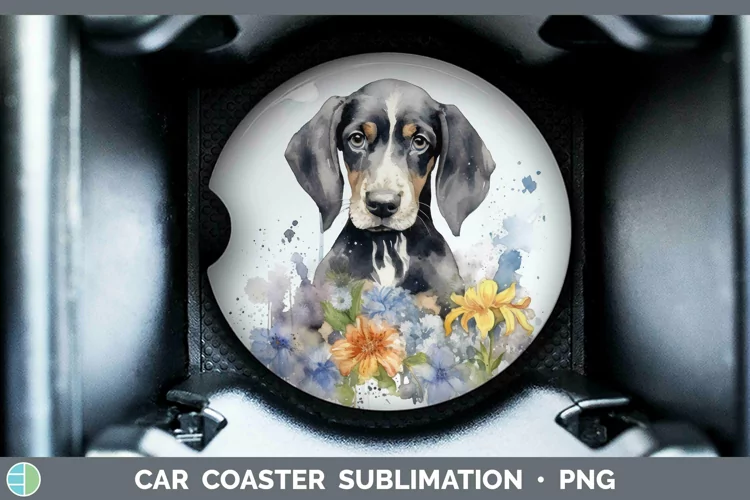 Watercolor Dog Bluetick Coonhound Car Coaster Sublimation Co