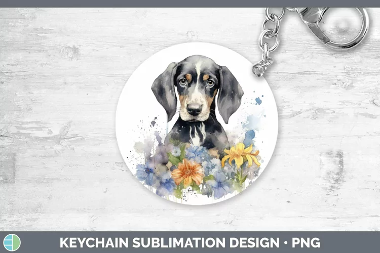 Watercolor Dog Bluetick Coonhound Keychain Sublimation Keyri