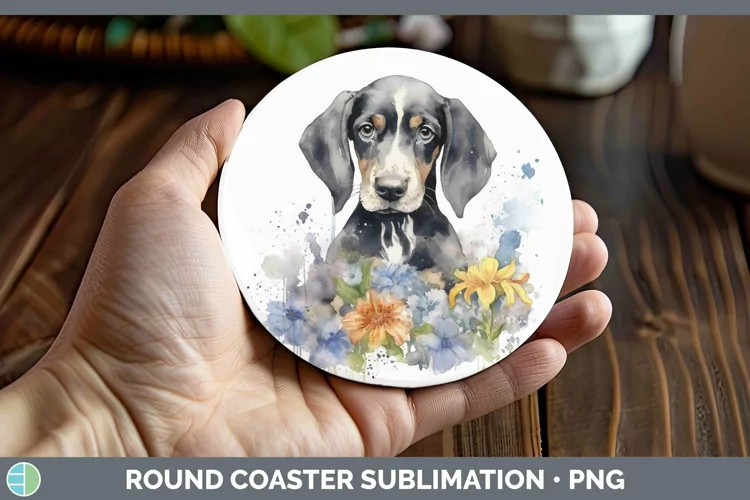 Watercolor Dog Bluetick Coonhound Round Coaster Sublimation