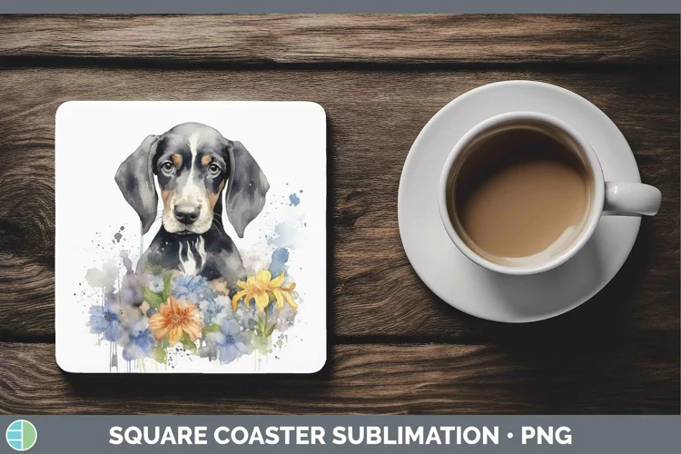 Watercolor Dog Bluetick Coonhound Square Coaster Sublimation