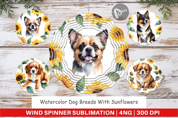 Wind Spinner Dog With Sunflowers