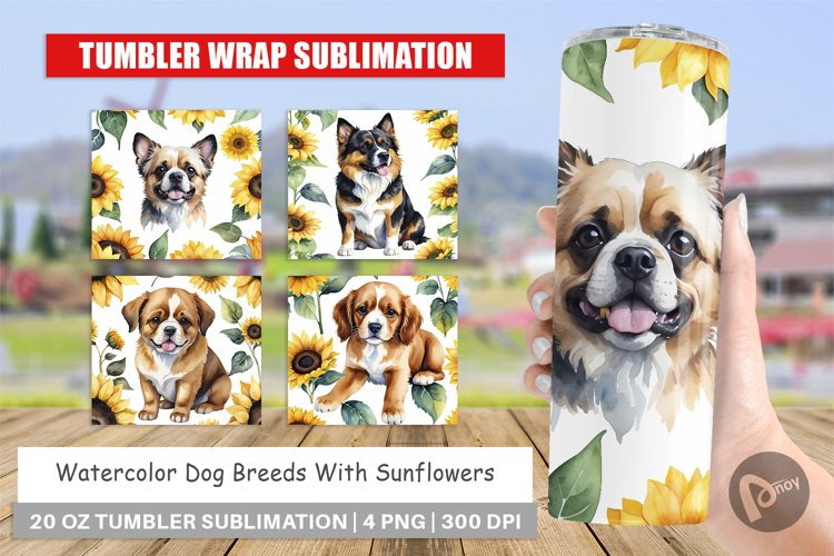 Tumbler Sublimation Wrap Dog With Sunflowers