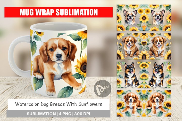 Mug sublimation design Dog With Sunflowers