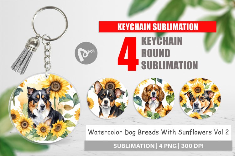 Keychain Dog With Sunflowers