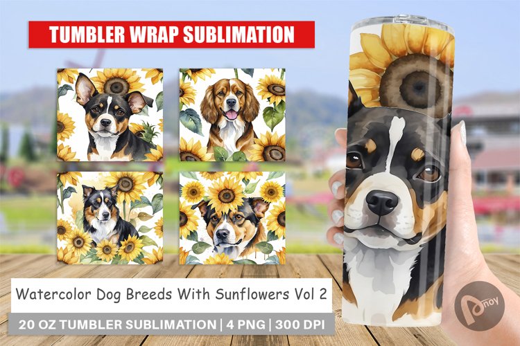Tumbler Sublimation Wrap Dog With Sunflowers