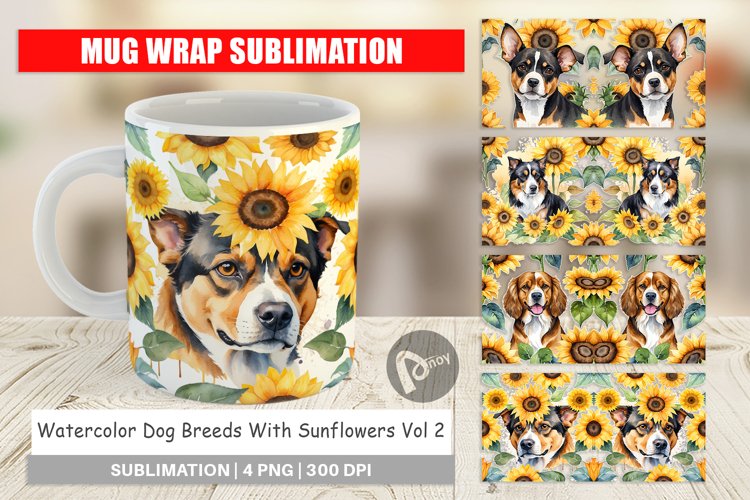 Mug sublimation Dog With Sunflowers