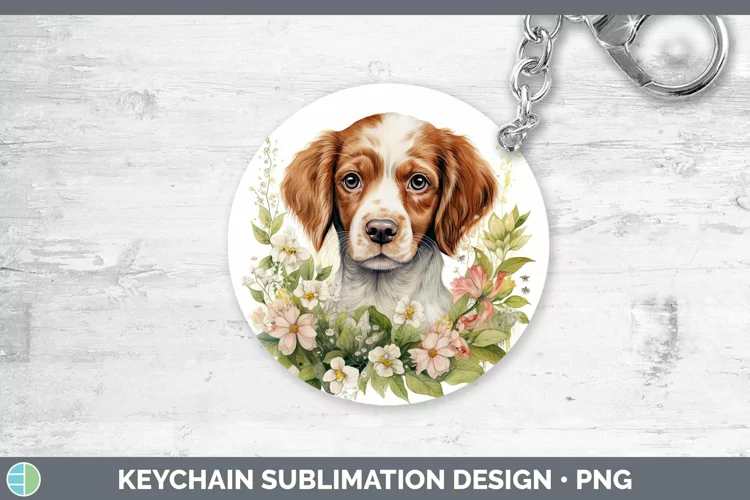 Watercolor Dog Brittany Dog Keychain Sublimation Keyring Des