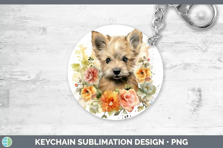 Watercolor Dog Cairn Terrier Keychain Sublimation Keyring De
