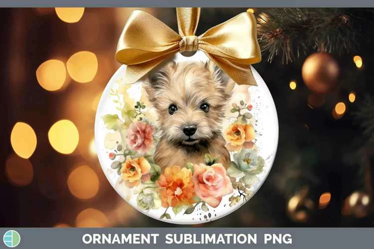 Watercolor Dog Cairn Terrier Ornament Sublimation Bauble Des