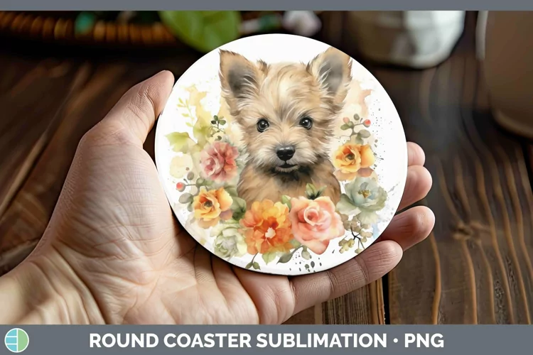 Watercolor Dog Cairn Terrier Round Coaster Sublimation Coast