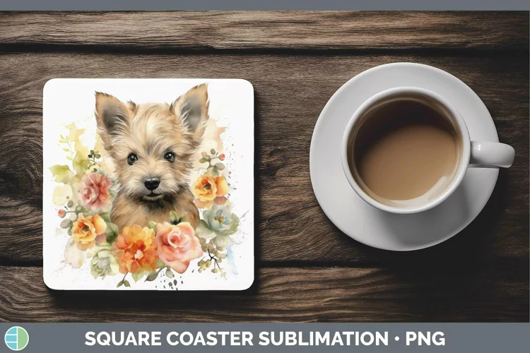 Watercolor Dog Cairn Terrier Square Coaster Sublimation Coas