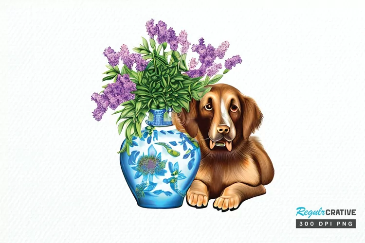 Watercolor Dog Floral PNG Clipart
