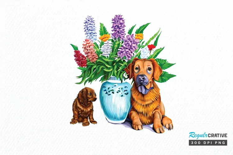 Watercolor Dog Floral PNG Clipart
