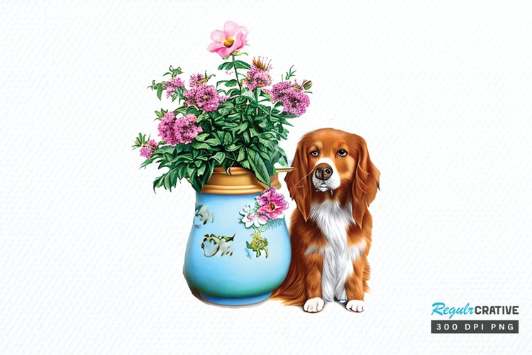 Watercolor Dog Floral PNG Clipart