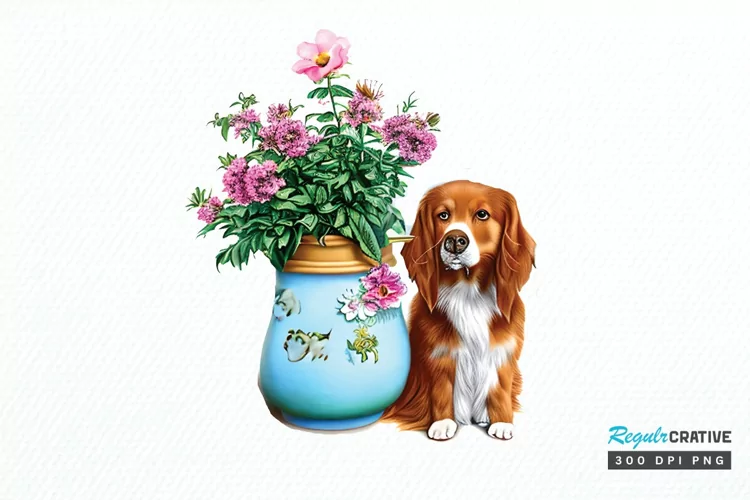 Watercolor Dog Floral PNG Clipart