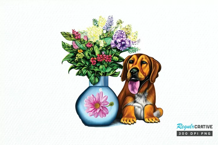 Watercolor Dog Floral PNG Clipart